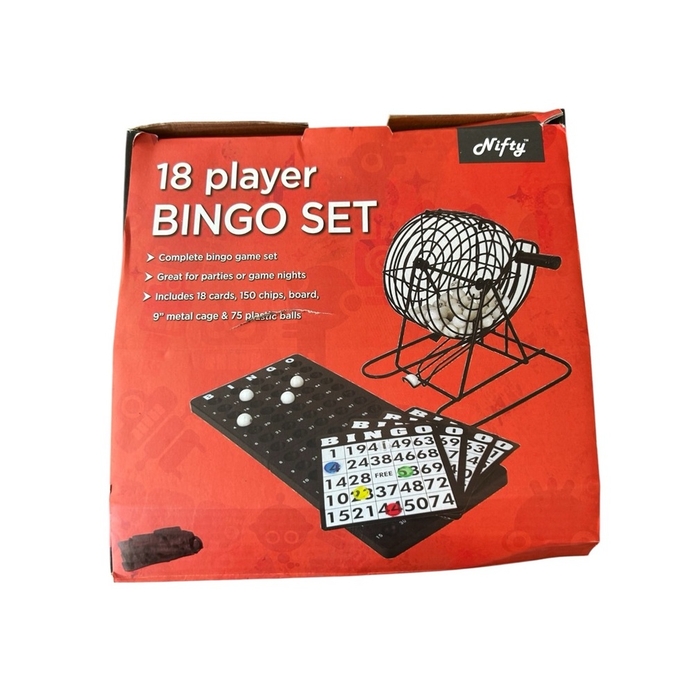 Nifty 18 Player Bingo Set Set Metal Cage Cards Board Tray NO CHIPS New Cards